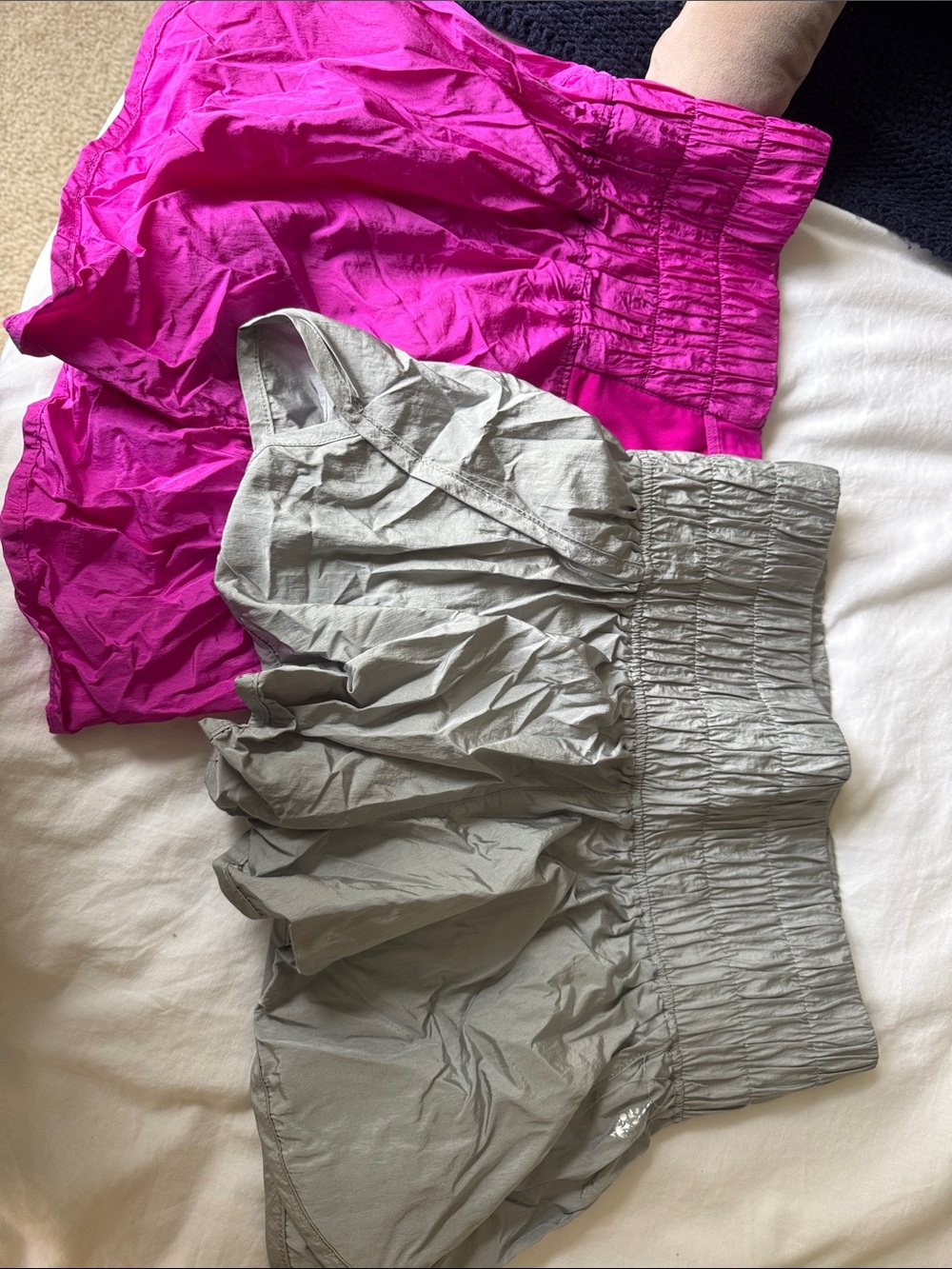 Pair of Smocked Waist Skorts in Hot Pink and Light Gray
